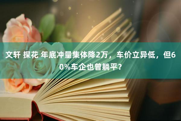 文轩 探花 年底冲量集体降2万，车价立异低，但60%车企也曾躺平？