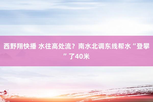 西野翔快播 水往高处流？南水北调东线帮水“登攀”了40米