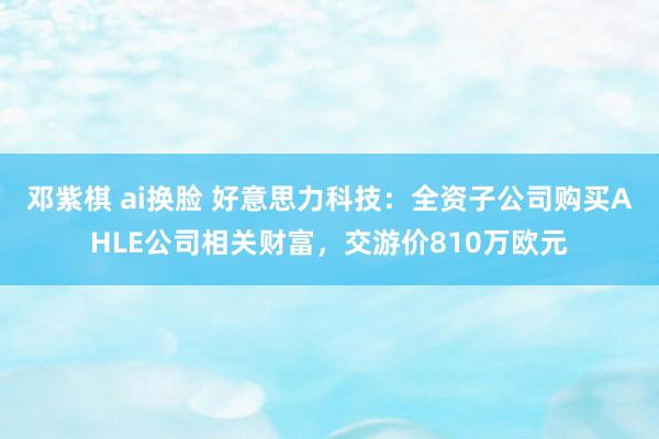 邓紫棋 ai换脸 好意思力科技：全资子公司购买AHLE公司相关财富，交游价810万欧元