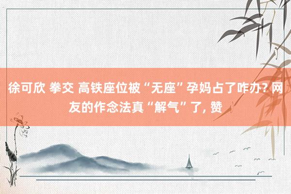 徐可欣 拳交 高铁座位被“无座”孕妈占了咋办? 网友的作念法真“解气”了， 赞