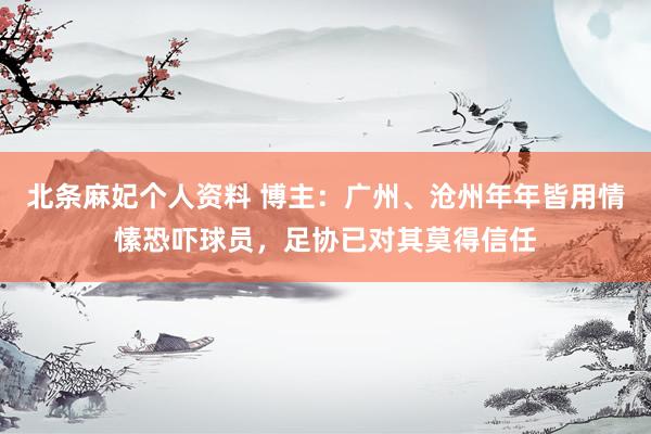 北条麻妃个人资料 博主：广州、沧州年年皆用情愫恐吓球员，足协已对其莫得信任
