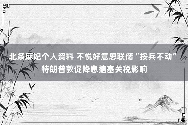 北条麻妃个人资料 不悦好意思联储“按兵不动”　特朗普敦促降息搪塞关税影响