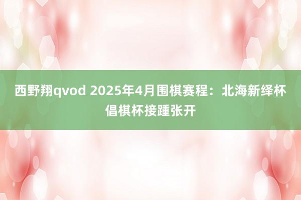 西野翔qvod 2025年4月围棋赛程：北海新绎杯倡棋杯接踵张开