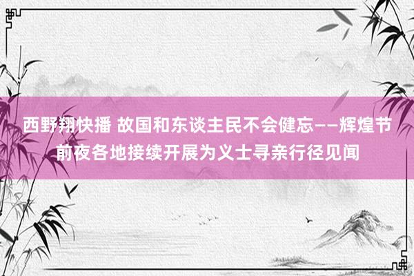 西野翔快播 故国和东谈主民不会健忘——辉煌节前夜各地接续开展为义士寻亲行径见闻