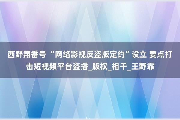 西野翔番号 “网络影视反盗版定约”设立 要点打击短视频平台盗播_版权_相干_王野霏
