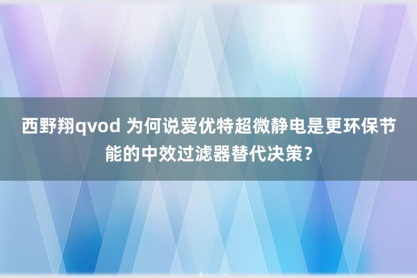 西野翔qvod 为何说爱优特超微静电是更环保节能的中效过滤器替代决策？